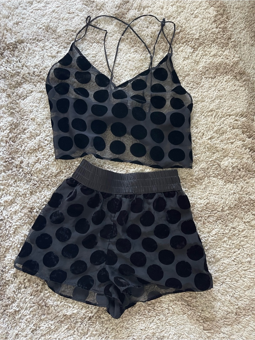Victoria's Secret Black Polka Dot Velvet Cami & Short Sleep Set